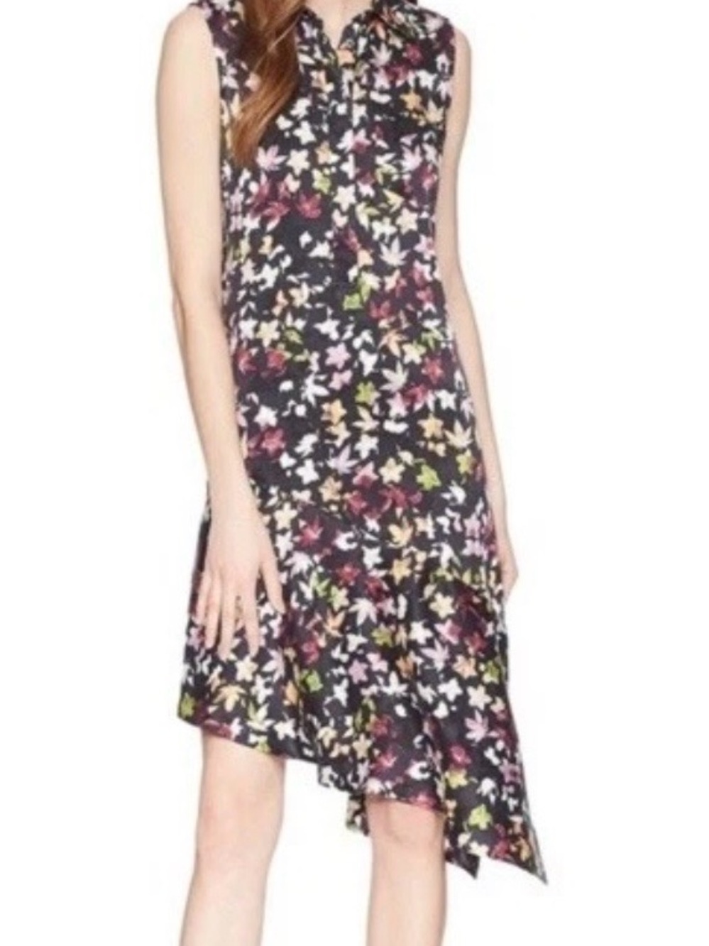 Equipment Femme 100% Silk Floral Sleeveless Dress Asymmetrical Hem Luxury M